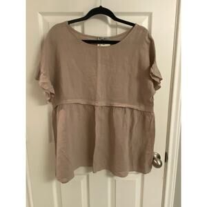 Elena Baldi Italy 100% Linen Top Size Large Neutral Coastal Lagenlook Top Beige